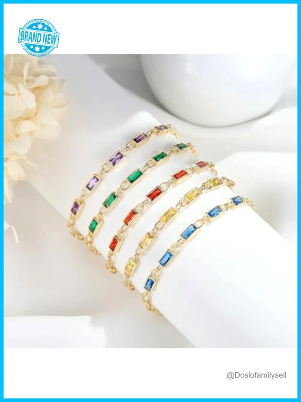 18K Gold Plated Birthstone Bracelet Set, Dainty Stackable Link Paperclip